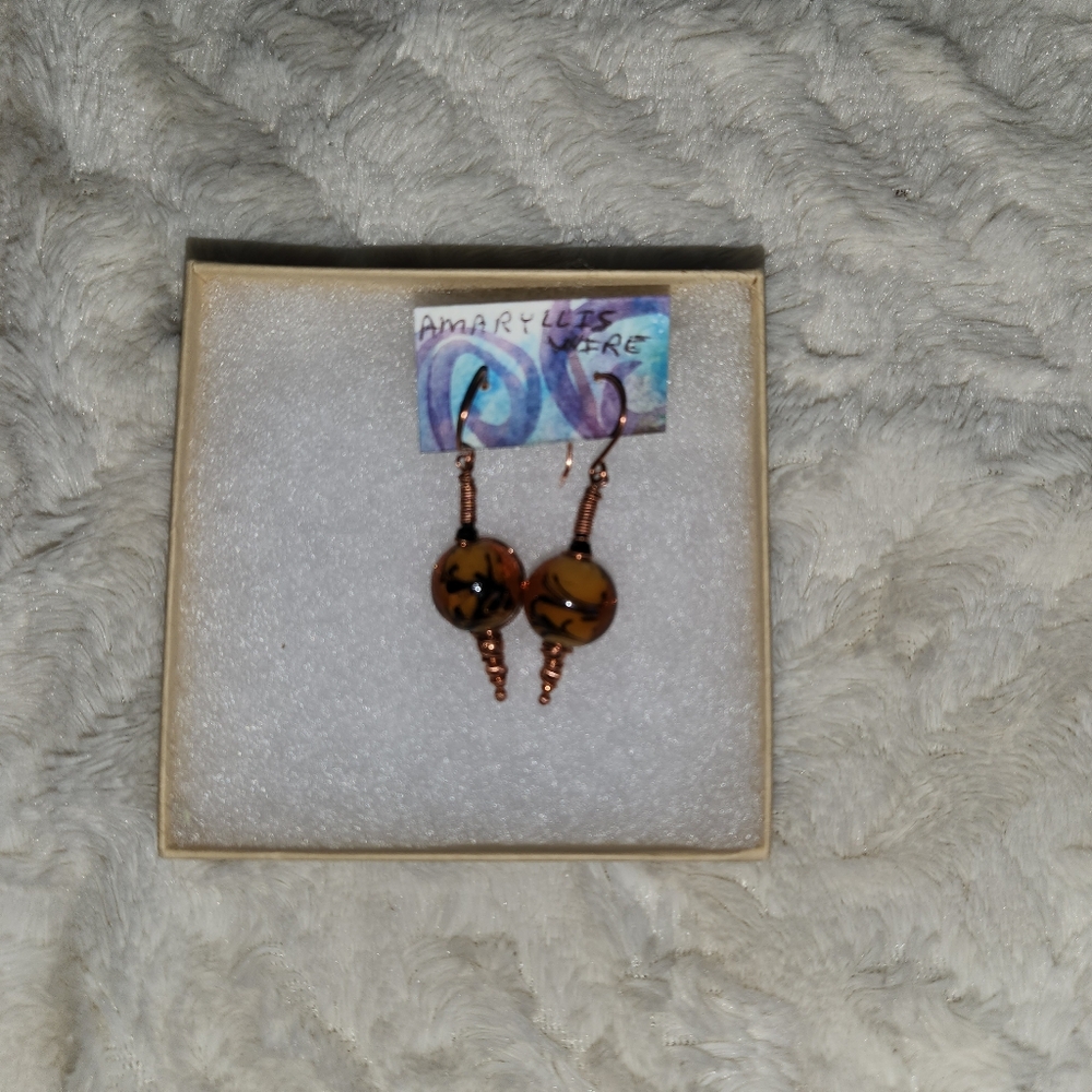 Handmade Earrings Murano Blown Glass Beads With Black Spinel Gems